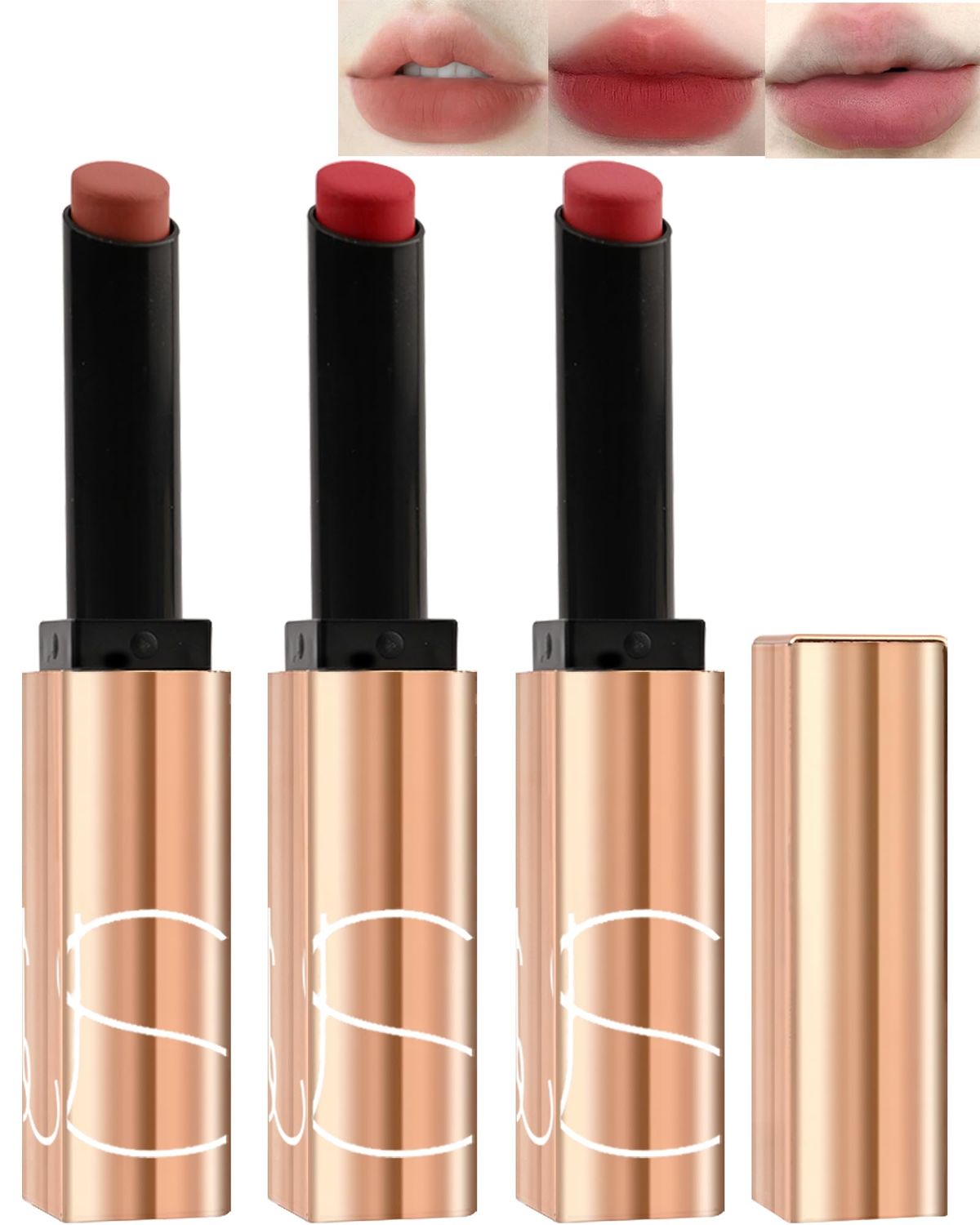 LYSdefeu Matte Lipstick Kit-3Pcs Nude Pink Ruby Red Color Stay Crayon Lip Gloss Long Lasting Waterproof 24 Hour Tinted Lip Balm Lipgloss,Non-Stick Cup Tint Lipstain,Makeup Gift for Women Girl