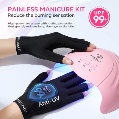 Modelones UV Light for Gel Nails with UV Gloves, 48 W Nail Dryer with 3 Timer Settings, Nail Lamps for Gel Polish, Professional UPF99 UV Protection Gloves for Nail Art Manicure