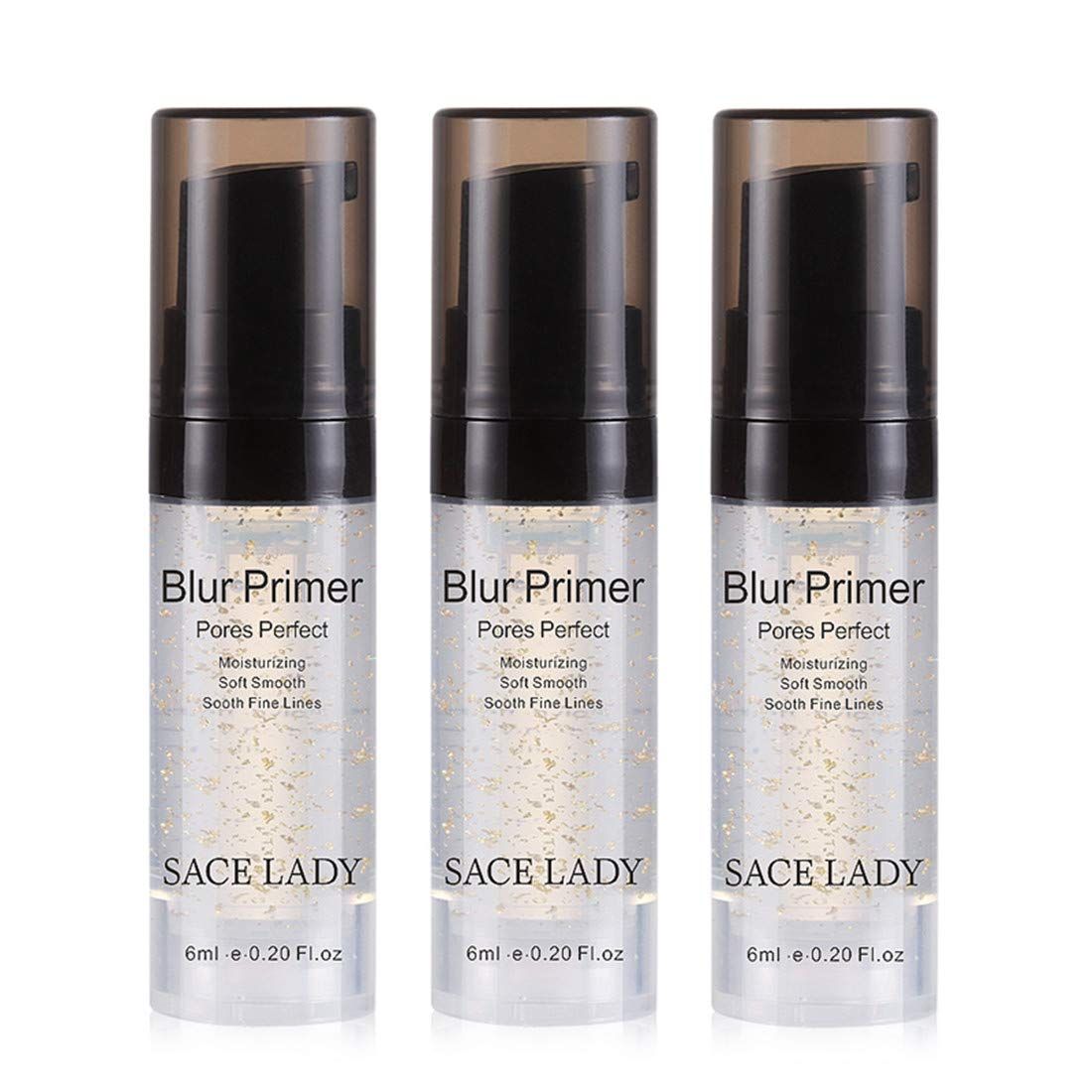 SACE LADY Face Makeup Primer Set, Big Pores Minimizer Perfect Cover, Matte Blur Pore Eraser Filler, Smooth Fine Lines Wrikles, Makeup Base Foundation Primer Gold Foil Infused (6ml0.2Fl Oz,Pack of 3)