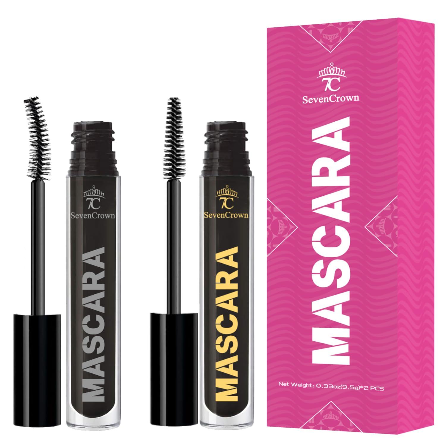 7C SEVENCROWN Mascara Black Waterproof Set |Curl &amp; Volume Vegan &amp; Cruelty-Free False Lash Effect | Holiday Gift for Beauty Lovers