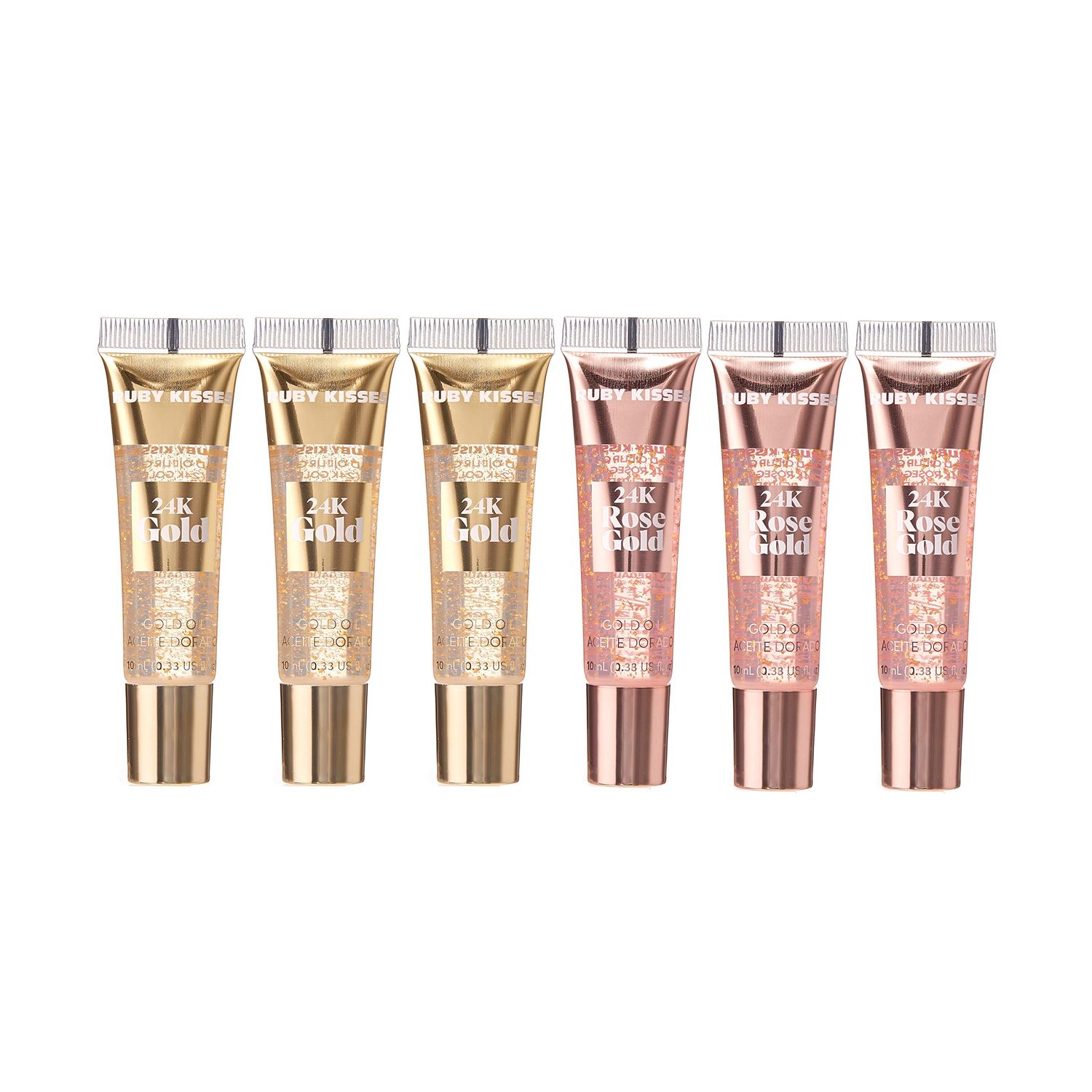 Ruby Kisses 24K Gold Oil Lip Gloss (6 Count, Gold &amp; Rose Gold)