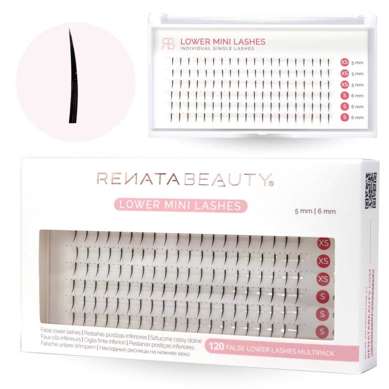 RB RENATA BEAUTY False Bottom Lashes - 120pcs Lower Lashes - Premium Individual Eyelashes Short 5mm6mm - Synthetic Fiber - Faux Individual Extensions with Invisible Flat Band - Matte Black