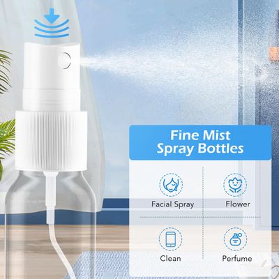 Zoizocp Spray Bottles, 2oz50ml Clear Empty Fine Mist Plastic Mini Travel Bottle Set, Small Refillable Liquid Containers with 2pcs Funnels and 24pcs Labels (6 Pack)