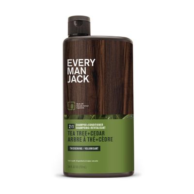 Every Man Jack 2-in-1 Tea Tree  Cedar Shampoo  Conditioner - Thicken, Cleanse, and Hydrate Hair with Coconut, Aloe, Tea Tree Oil - Naturally Derived and No Harmful Chemicals - 24oz -1 Bottle