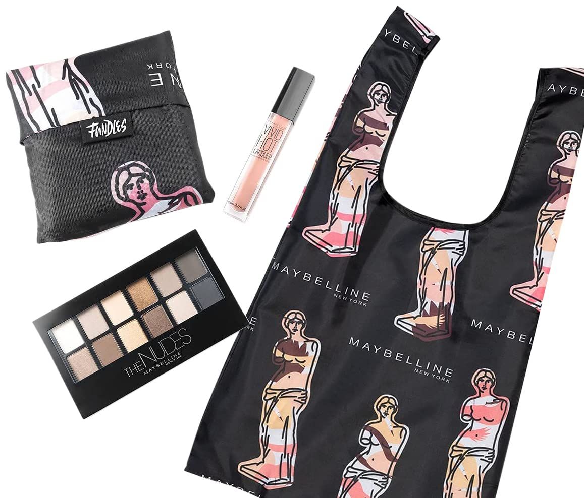 Maybelline New York Limited-Edition Fundles Send Nudes w Eyeshadow Palette, Color Sensational Vivid Hot Lacquer Lip Gloss and Easy-Carry Nude Tote-Bag