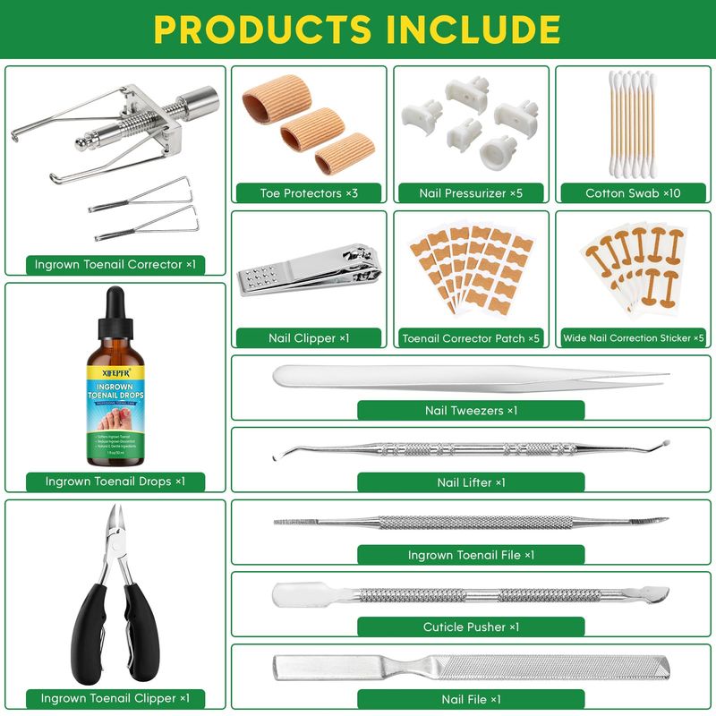 XIFEPFR Ingrown Toenail Tools Kit, Ingrown Toenail Treatment, Stainless Steel Ingrown Toenail Removal Kit, Ingrown Toenail Corrector, Corrector Patch, Toenail Clipper, Nail File Lifter Pedicure Tool