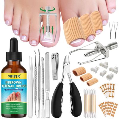 XIFEPFR Ingrown Toenail Tools Kit, Ingrown Toenail Treatment, Stainless Steel Ingrown Toenail Removal Kit, Ingrown Toenail Corrector, Corrector Patch, Toenail Clipper, Nail File Lifter Pedicure Tool