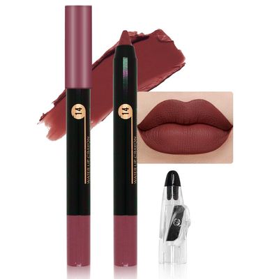 JUAAZIN Brick Red Crayon Matte Lipstick Lip Liner Pencil, Moisture Smooth Lipstick Pencil, With pencil sharpener Sharpenable Lip Pencil, Ultimate Lip Crayon for Women Smudgeproof Waterproof 14#