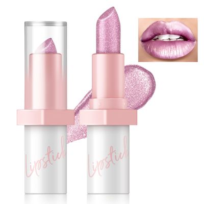 HOSAILY Metallic Nude Pink Glitter Lipstick for Women, Long Lasting High Shine Diamond Creamy Lipstick Transfer Proof,Shimmer High Impact Lip Color Full Coverage Non Stick Cup Lightweight Lip Makeup#1