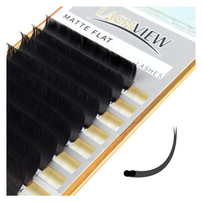 LASHVIEW Eyelash Extensions,Ellipse Flat Eyelash Extensions 0.15mm C Curl 12mm,Mink Black,Individual Lashes,Super Matte Extremely Soft Professional Salon Use