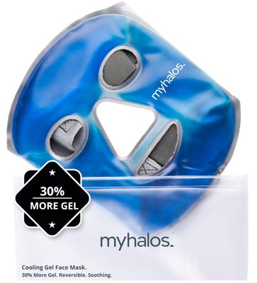 MyHalos Ice Face Mask - Frozen Face Mask for Pain Relief, Migraine &amp; Wisdom Tooth Surgery - Our Cooling Face Mask for Swelling, Puffiness &amp; Stress Relief - Hot or Cold Gel Face Mask Cold Pack