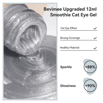 Bevimee Cat Eye Gel Nail Polish Moonlight Magnetic Nail Polish Gel Silver Glitter Mirror Glass Smoothie Cateye Gel Polish Holographic UV Gel for Nail Art Manicure DIY at Home 1PC 12ML