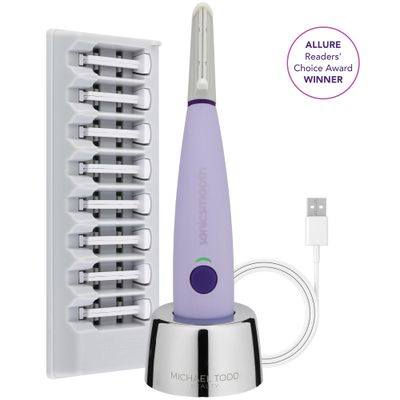 Michael Todd Beauty - Sonicsmooth - SONIC Technology Dermaplaning Tool - 2 in 1 Womens Facial Exfoliation &amp; Peach Fuzz Hair Removal System with 8 Weeks of Safety Edges
