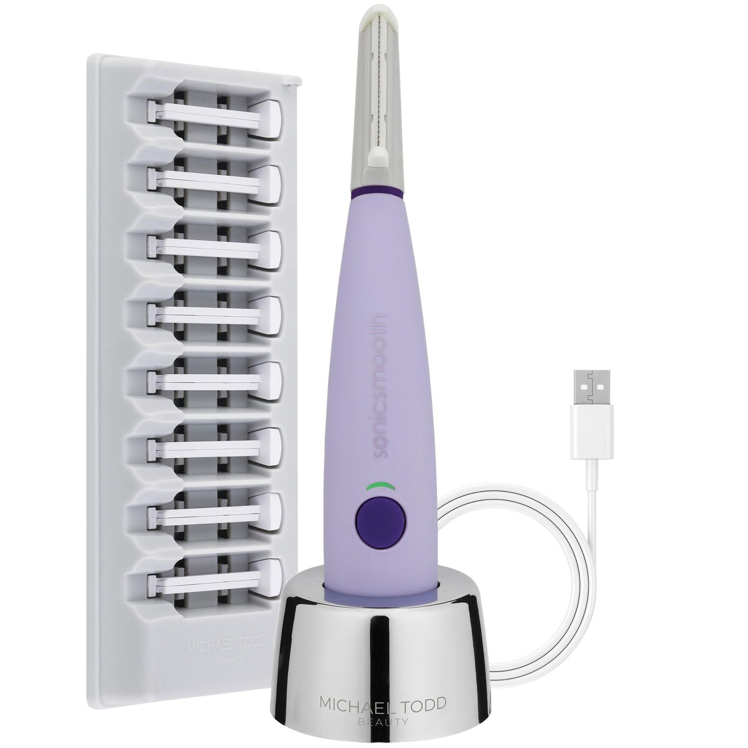 Michael Todd Beauty - Sonicsmooth - SONIC Technology Dermaplaning Tool - 2 in 1 Womens Facial Exfoliation &amp; Peach Fuzz Hair Removal System with 8 Weeks of Safety Edges