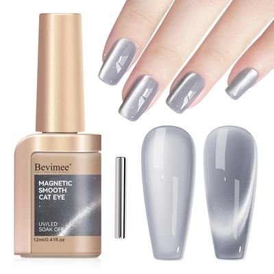 Bevimee Cat Eye Gel Nail Polish Moonlight Magnetic Nail Polish Gel Silver Glitter Mirror Glass Smoothie Cateye Gel Polish Holographic UV Gel for Nail Art Manicure DIY at Home 1PC 12ML