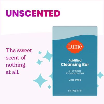 Lume Acidified Body Cleansing Bar - 24 Hour Odor Control - Removes Odor Better than Soap - Moisturizing Formula - Formulated Without SLS or Parabens - OBGYN Developed - 5 ounce (Unscented)