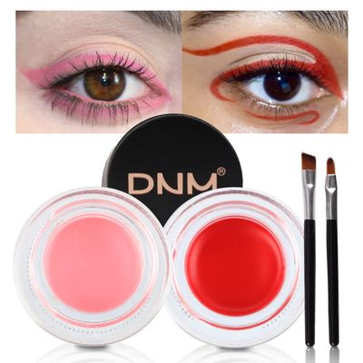 BINGBRUSH 2 in 1 Pink and Red Eyeliner Eyebrow Cream Set, Water Proof Last for All Day Long, Work Great with Eyebrow and Eyeliner, 2 Pieces Eye Makeup Brushes Included (04# pink and red)