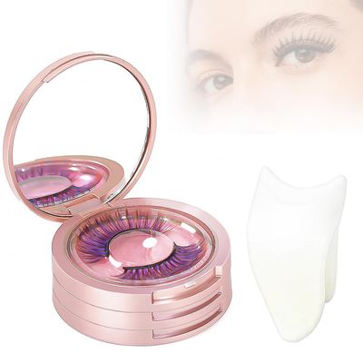 3 Layers Eyelash Storege Box with Mirror Circle Eyelash Holder Case with Lashes Trays &amp; New Lash Clip Applicator Eye Makeup Tool for Women Girls Travel Case Pink