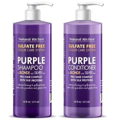 Natural Riches Purple Shampoo and Conditioner Set Sulfate Free Salon Grade for Silver Blonde Platinum Hair. Removes Yellow &amp; Brass tones. Grey Highlighted Hair 16x2 fl oz