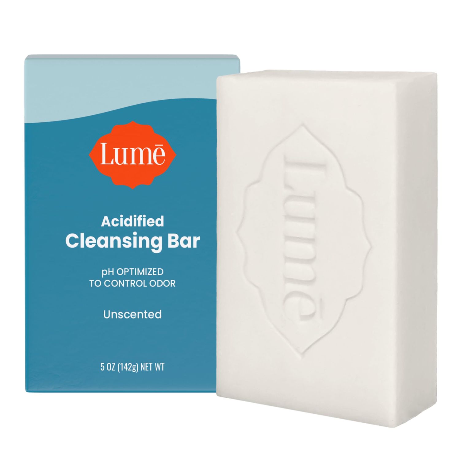 Lume Acidified Body Cleansing Bar - 24 Hour Odor Control - Removes Odor Better than Soap - Moisturizing Formula - Formulated Without SLS or Parabens - OBGYN Developed - 5 ounce (Unscented)