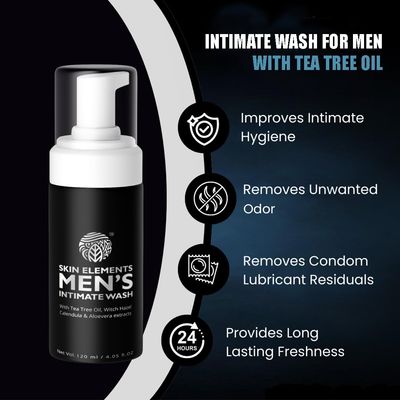 Skin Elements Intimate Wash for Men with Tea Tree Oil | pH Balanced Foaming Hygiene Wash | Prevents Itching, Irritation &amp; Bad Odor | 4.05 fl. oz.