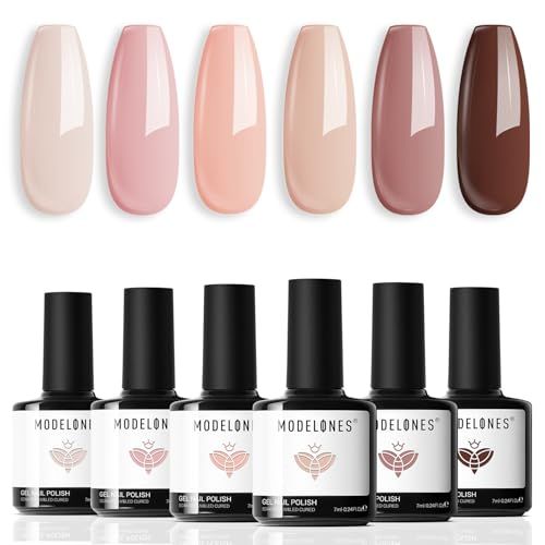 modelones Gel Nail Polish Kit -6 Colors Spring Nude Pink Gel Polish Set Skin Tones Neutral Brown Soak Off Gel Nail Kit Manicure DIY Nail Art Salon Home Gift