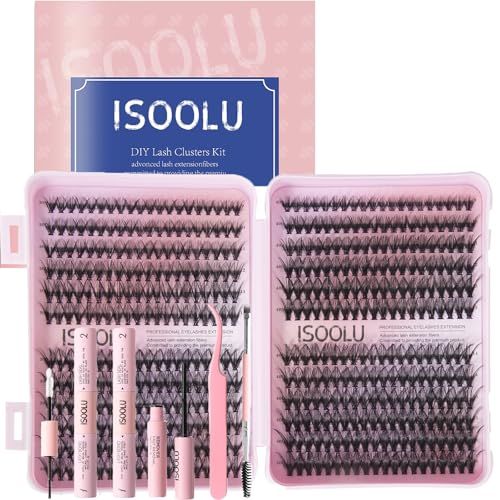 ISOOLU Lash Clusters Kit 480pcs DIY Lash Extension Kit Individual Eyelash Extension Kit,30D40D 9-16mm with Cluster Lashes 2pcs Bond and SealLash TweezersEyelash Brush.