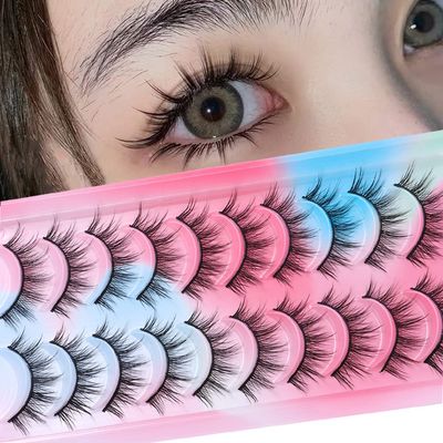 10 Pairs Cosplay False Eyelashes, Manga Lashes Wispy Long Thick Doll Anime Goth Spiky Fake Lashes Natural Look Full Strip Individual Easy Apply Enthusiasts For Douyin Makeup, Black