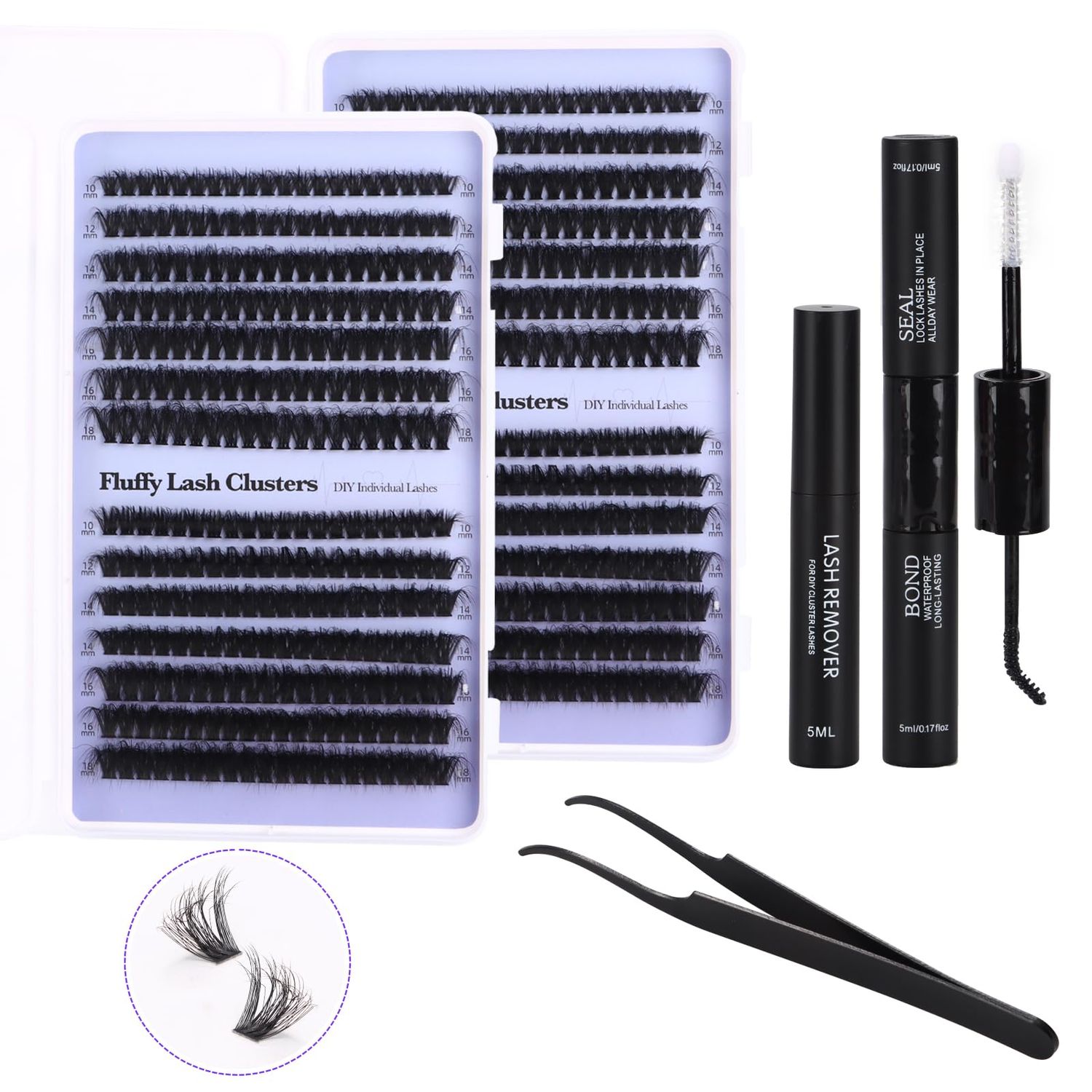 60D-80D Eyelash Extension Kit, 10-18mm DIY Kit with Glue Eyelashes, fake lasheslash clustersDouble Ended Glue Tweezers Makeup Remover Gel Set, diy lash extension kit. (60D-80D set)