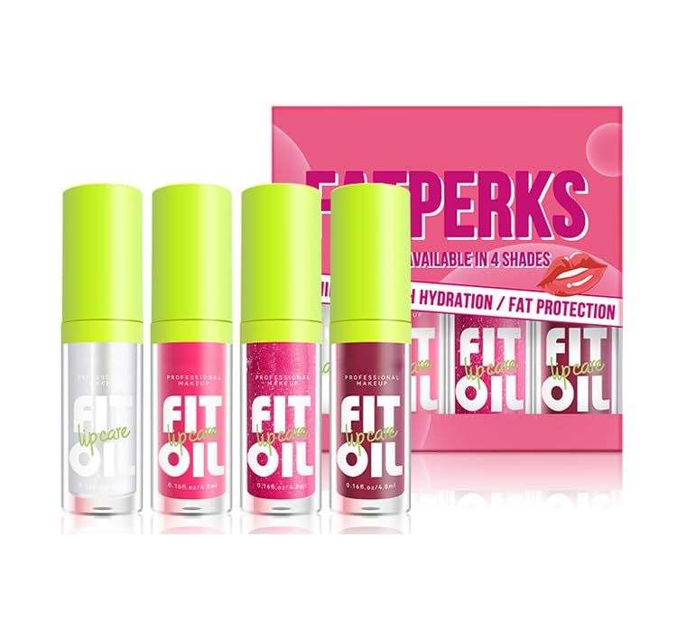 YHGIJ 4 PCS Hydrating Lip Gloss Oil Set - Tinted Plumping Lip Glow Oil with Shiny Finish, Moisturizing Non-Sticky Formula for Soft, Smooth Lips and Long Lasting Freshness
