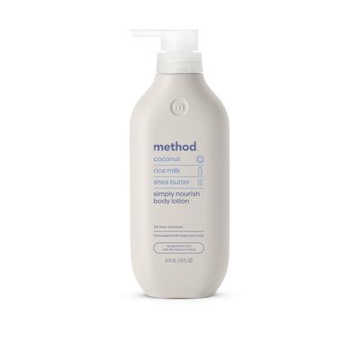 Method Body Lotion, Simply Nourish, Coconut, Rice Milk  Shea Butter notes, 24 Hours of Moisture 14 oz