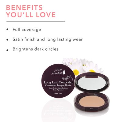 100% PURE Fruit Pigmented Long Last Compact Concealer, Peach Bisque, Full Coverage Concealer, Diminish Dark Circles (Medium with Yellow Undertones) - 0.11oz