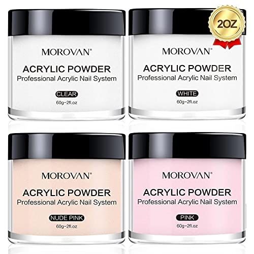 Morovan Acrylic Nail Powder Set 4 Colors Clear Nude Pink White Acrylic Powder Colored Acrylic Nail Powder for Acrylic Nail Extension Carving