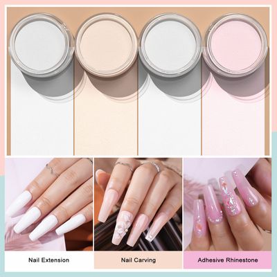 Morovan Acrylic Nail Powder Set 4 Colors Clear Nude Pink White Acrylic Powder Colored Acrylic Nail Powder for Acrylic Nail Extension Carving