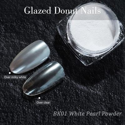 PrettyDiva White Pearl Chrome Nail Powder - 2 Colors Pearl Nail Powder Ice Transparent Aurora Chrome Nail Powder, High Gloss Pearlescent Iridescent Glitters Powder Metallic Pigment for Nails