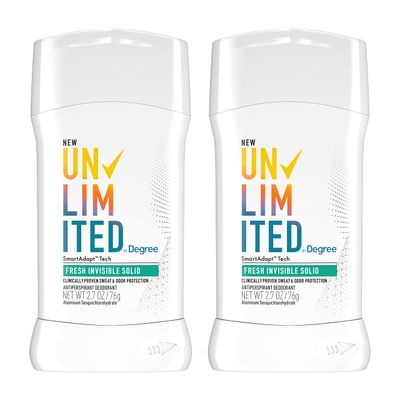 Degree Unlimited Antiperspirant Deodorant Stick Fresh 2 Count Long-Lasting Sweat &amp; Odor Protection with Antiperspirant Technology SmartAdapt Tech 2.7 oz