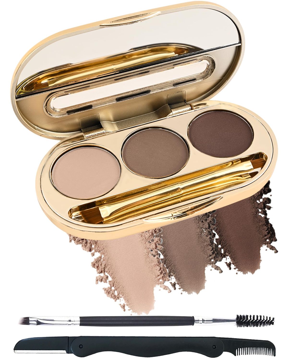Eyebrow Powder Kit-3 Colors Eye Brow Tinting Powder Palette Long-Lasting Waterproof, Light Dark Grey Brown Brow Filler Eyeshadow,Thanksgiving Makeup Gift for Women, With Mirror Brow Brush -Set 01