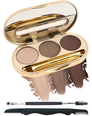 Eyebrow Powder Kit-3 Colors Eye Brow Tinting Powder Palette Long-Lasting Waterproof, Light Dark Grey Brown Brow Filler Eyeshadow,Thanksgiving Makeup Gift for Women, With Mirror Brow Brush -Set 01