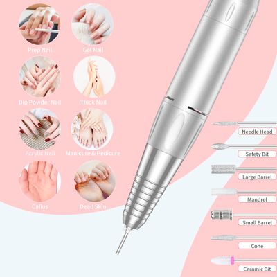 Portable Nail Drill Professional 35000 RPM, MOCOWIND Rechargeable Electric Nail File Machine E File for Acrylic Nails Gel Polishing Removing, Cordless E-file with Bits Kit for Manicure Salon Home,Pink
