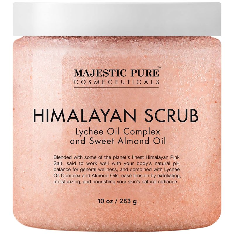 MAJESTIC PURE Himalayan Salt Body Scrub with Lychee Oil, Exfoliating Salt Scrub to Exfoliate &amp; Moisturize Skin, Deep Cleansing - 10 oz