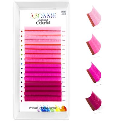 Colored Lash Extensions, 16 Rows Cashmere lash extensions, 0.07 D Curl Lash Extensions, 12-15mm Classic Lash Extensions, Single Lash Extensions for Professional(0.07-D-Pink Gradient 12-15mm