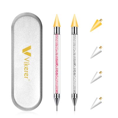 Vikerer Rhinestone Picker, 2 Pack Diamond Art Painting Dotting Pen, Dual-end Rhinestones Applicator Pickup Tool for Nail Gems Flatback Swarovski Crystal DIY with 4 Extra Tips