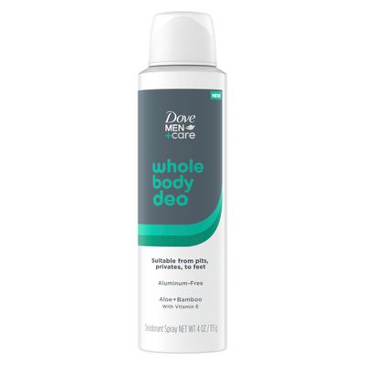 Dove MenCare Whole Body Deo Aluminum-Free Deodorant Spray Aloe  Bamboo Suitable from Pits, Privates, to Feet 4 oz