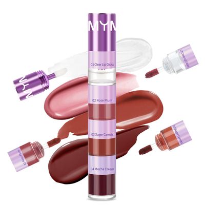 MYMERRY 4 In 1 Lip Stain,3 Vivid Color Lip Tints and Clear Lip Gloss,Contains Lip Oil Gloss and Velvety Lip Tint for MattePlumping Glossy Lip Look,MoisturizingNon-Sticky,Long-Lasting,Smudge-Proof