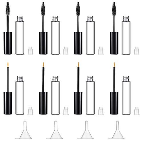 12 Pieces 10 ml Empty Mascara Tubes Eyelash Serum Tubes and Eyeliner Tubes Set Includes 4 Eyelash Cream Container Bottle, 4 Liquid Eyeliner Mascara Container, 4 Funnels for Castor Oil DIY Mascara