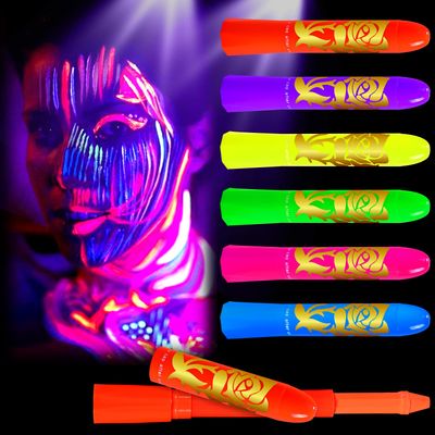 Yosca 6 Pcs Glow in the Dark Face Body Paint Stick, 6 Colors Total Face Painting Kit, Face Paint Kit for UV Black Light Neon Birthday Glow Party Masquerade Rave Club Cosplay Stage Halloween Christmas