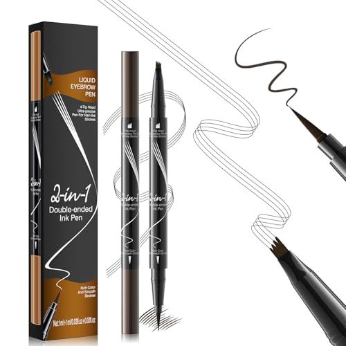2-in-1 Dual-Ended Microblading Eyebrow Pencils,Waterproof Eyebrow Pen with 4-Fork Micro-Fork Applicator and Precise Brush-Tip,Brow Pen for Natural Waterproof and Long-Lasting Women(Dark Brown)