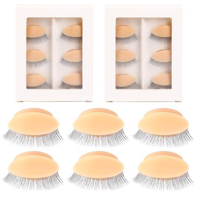 6 Pairs Practice Eyelids with Eyelashes Replacement Eyelids for Mannequin Head Silicone Eyelids for Eyelashes Extension Realistic Eyelids for Eyelash Training Makeup