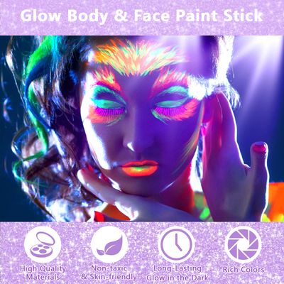 Yosca 6 Pcs Glow in the Dark Face Body Paint Stick, 6 Colors Total Face Painting Kit, Face Paint Kit for UV Black Light Neon Birthday Glow Party Masquerade Rave Club Cosplay Stage Halloween Christmas