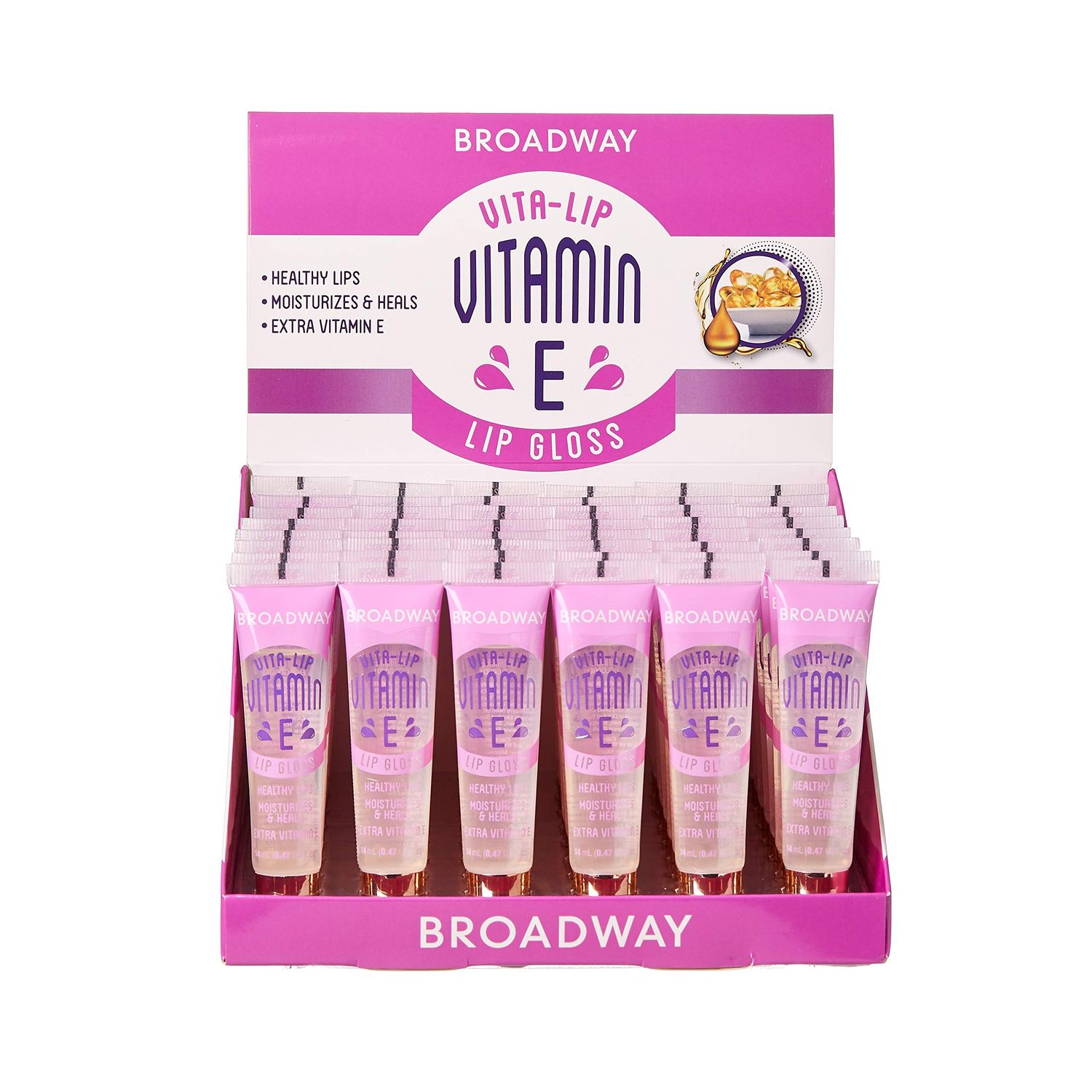 Broadway Vita-Lip Clear Lip Gloss Box Display Set (Vitamin E)